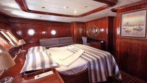 Comfortable and elegant guest cabin aboard Diamond Lila luxury gulet