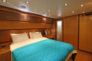 Comfortable and elegant guest cabin aboard Getaway luxury gulet