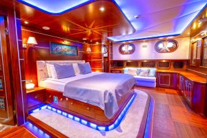 Ultra-luxurious and elegant guest cabin aboard La Bella Vita gulet