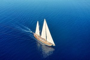 La Bella Vita 42m luxury gulet cruising along the Bodrum coastline