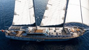 Silver Moon luxury wooden gulet foredeck sunbathing cushions and relaxation area