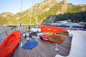 Gocek luxury yacht charter Ece Arina water skiing water sports activity
Ece Arina private gulet inflatable canoe and stand up paddleboard fun