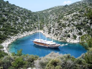 Grand Admiral 45m luxury gulet cruising along the Fethiye coastline