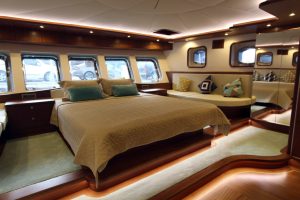 Comfortable and elegant guest cabin aboard Dragon Fly luxury gulet