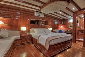 Comfortable and elegant guest cabin aboard Lycian Queen luxury gulet