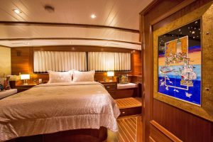 Comfortable and elegant guest cabin aboard Ece Berrak luxury gulet