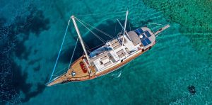 Golden Glory 1 Golden Glory 24m luxury gulet cruising along the Bodrum coastline