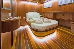 Comfortable and elegant guest cabin aboard S Nur Taylan luxury gulet