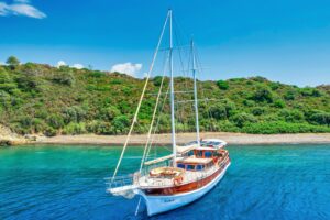 Luxury Su Sesi gulet anchored in Fethiye harbor