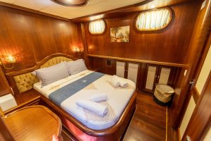 Comfortable and elegant guest cabin aboard Prenses Bugce luxury gulet