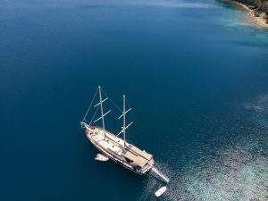 Prenses Bugce 31m luxury gulet cruising along the Marmaris coastline
