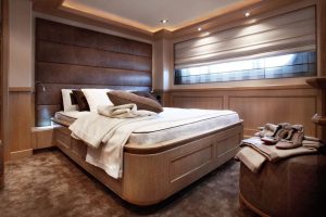 Ultra-luxurious and elegant guest cabin aboard Rubeccan superyacht