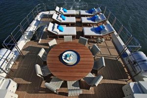 Spacious sun deck and modern outdoor lounge area on Rubeccan