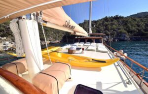 Water skis, wakeboards, and water toys ready for charter guests on Arma