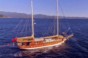 Arma 26m luxury gulet cruising along the Gocek coastline
