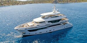 Infinity Nine 34m luxury motor yacht cruising along the Monaco coastline