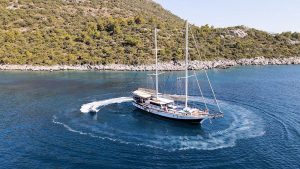 Derya Deniz 23.95m luxury gulet cruising along the Marmaris coastline