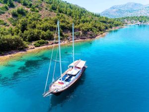 Derya Deniz 23.95m luxury gulet cruising along the Marmaris coastline