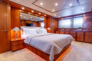 Luxury motor yacht SANREF for charter cruising in Bodrum, 35m premium charter yacht Turkey.