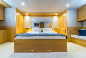 Comfortable and elegant guest cabin aboard Happy Days luxury gulet