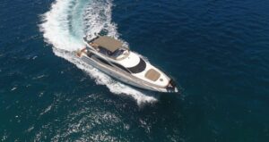KRC 2 23m luxury motor yacht cruising along the Turkish coastline