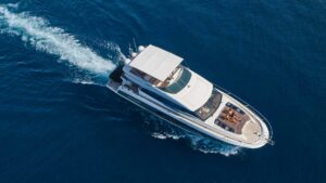 Simull 20.5m luxury motor yacht cruising near Split coastline in Croatia