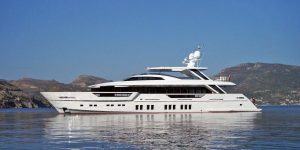 REM 33.5m luxury motor yacht cruising along the Gocek coastline