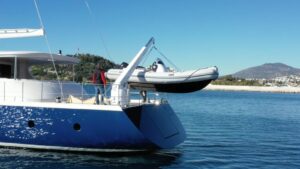Paddle boards, water skis, and water toys ready for charter guests on Viaggio 2