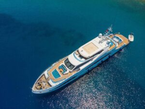 Destiny 42.2m luxury motor yacht cruising near Istanbul Bosphorus coastline