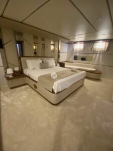 Comfortable and elegant guest cabin aboard Namaste luxury gulet