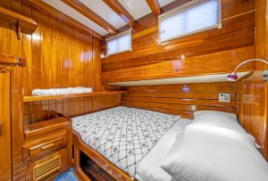 Comfortable and elegant guest cabin aboard Golden Life luxury gulet