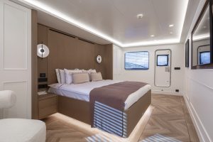 Comfortable and spacious luxury guest cabin on the Illusion II motor yacht