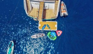 Jetski and water sports equipment ready for charter guests on Deep Water