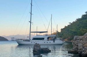 Spacious deck and sunbathing cushions area on luxury charter gulet M/S Albatros M