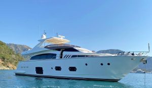 Luxury motor yacht Reine Des Coeurs exterior view for charter in Bodrum