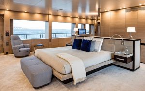 Luxurious master suite and guest cabins aboard the expedition yacht Bold