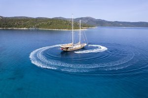 M/Y Torini luxury gulet cruising on the crystal-clear waters of Bodrum