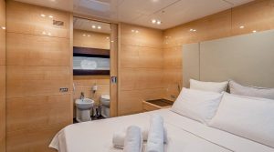 Elegantly designed interior lounge of the motor yacht Liberata