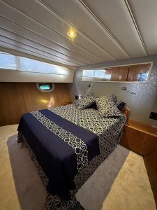 Elegant and modern interior cabin accommodation for guests aboard motor yacht Amolia.