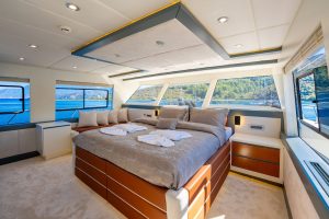 Luxurious master stateroom aboard 4-cabin motor yacht Alessandro
