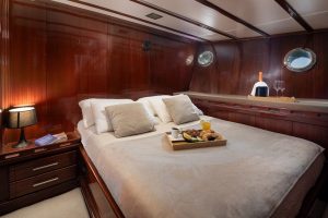Modern, air-conditioned, and comfortable guest cabin of luxury sailing gulet S/Y Vivere