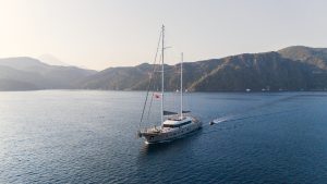 47-meter 2024-built luxury gulet De Love sailing along the Turkish Coast