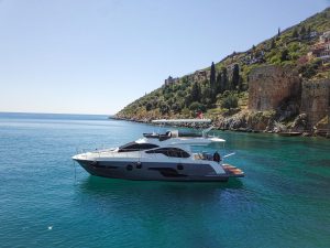 17.50m luxury motor yacht Khaleesi cruising along the Turkish Riviera