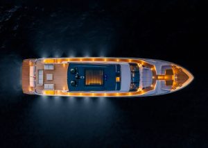 2023-built 30.13m luxury motor yacht Spica cruising at high speed in Greece
