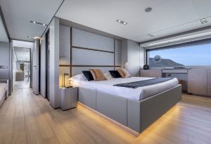 Elegantly designed guest cabin with private en-suite bathroom on yacht Spica