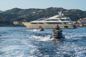 Luxury motor yacht Panakeia for charter cruising at sea, 45.5m superyacht exterior