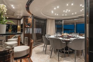 Spacious salon and lounge area of luxury charter yacht Panakeia