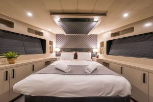 Ultra luxurious master cabin and en suite bedroom interior design of Jr Simay yacht