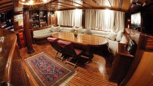 Marmaris blue cruise luxury yacht hire Nirvana 2 air-conditioned indoor salon
