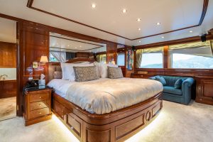 Luxury master stateroom with en-suite bathroom on Motor Yacht Amadea
